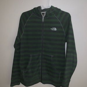 North face green and gray zip up sweater